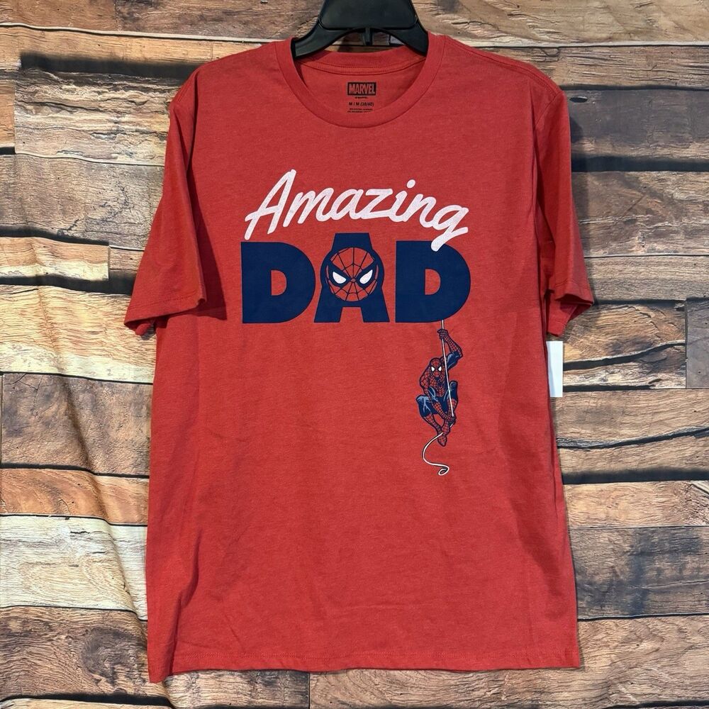 Marvel Spider-Man Shirt Mens Medium Amazing Dad Red Graphic T Shirt Mad Engine M